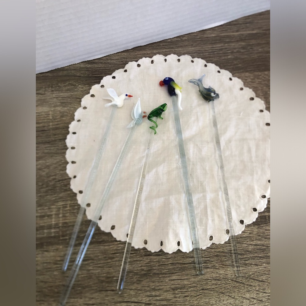 Hand Blown Glass Animal Cocktail Stir Sticks